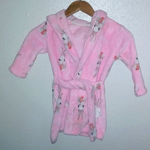Girls S Bunny Rabbit Pink Fleece Hoodie Bath Robe Kids